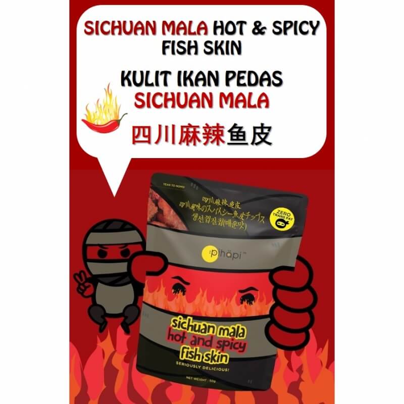 [READY STOCK] 200g (4 x 50g) Pihapi Sichuan Mala Hot and Spicy Fish Skin Snacks / 四川麻辣鱼皮零食