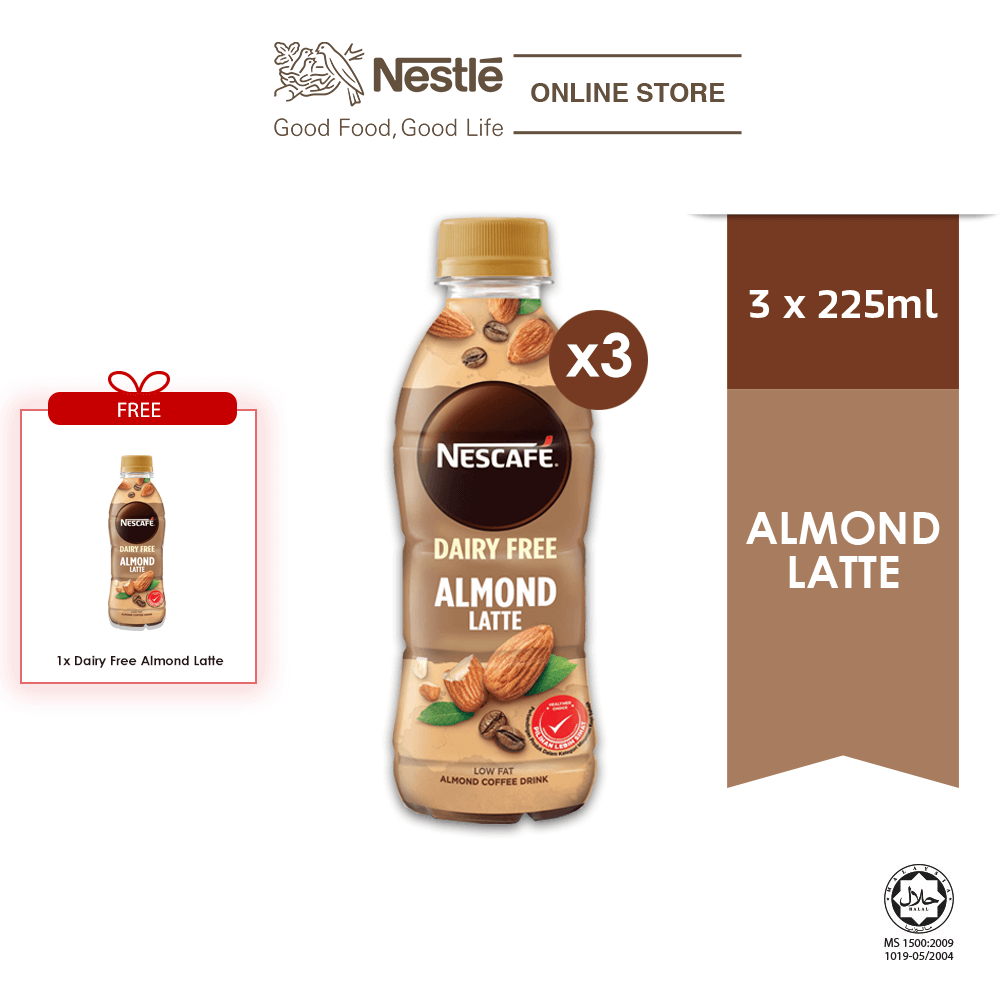 Nescafe Dairy Free Almond Latte PET 225ml (Plant Based), x3 bottles FREE 1