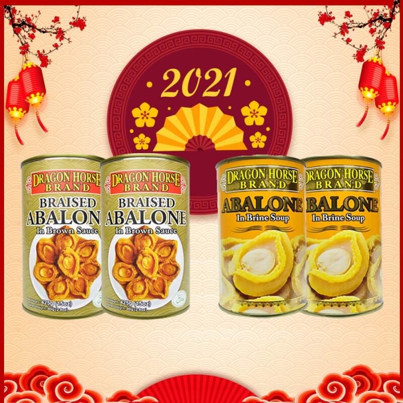 [CNY DEALS] 2 Tin of Braised Abalone in Brown Sauce with 2 Tin of Abalone in Brine Soup