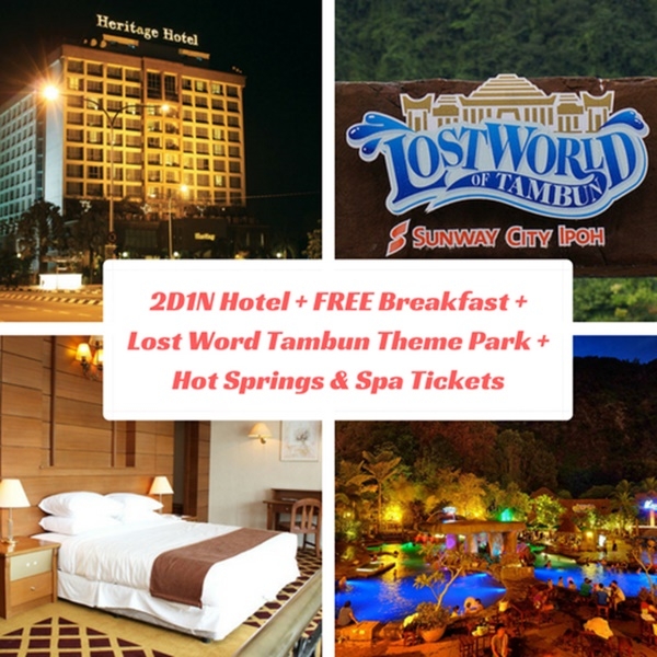 2D1N Hotel + FREE Breakfast + Lost World Tambun Theme Park + Hot Springs & Spa for 2 Adults Package