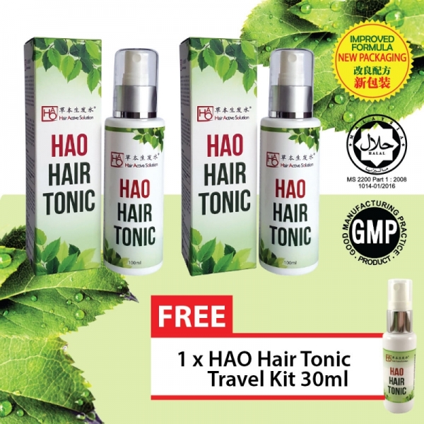 HAO Hair Tonic 100 ml Twin Pack (Halal) FREE HAO Hair Tonic 30 ml Starter Set