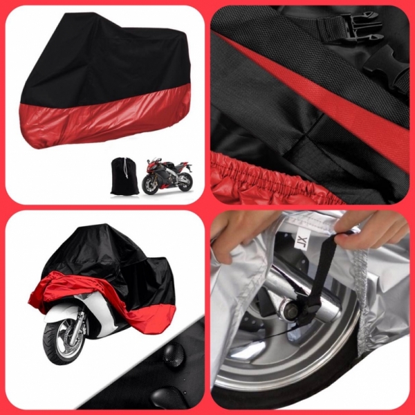 [DARK CLOUD - 190T - BLACK + RED] MOTORCYCLE RAIN UV COVER BELT LOCK/ BAG MOTORBIKE MOTOR