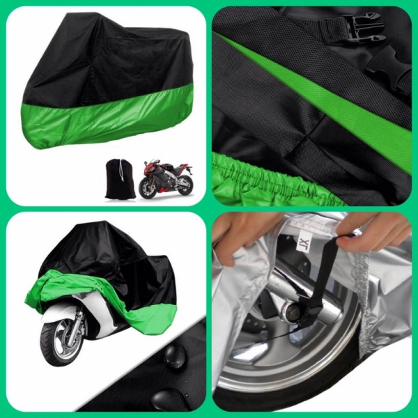 [DARK CLOUD - 190T - BLACK + GREEN] MOTORCYCLE RAIN UV COVER BELT LOCK/ BAG MOTORBIKE MOTOR