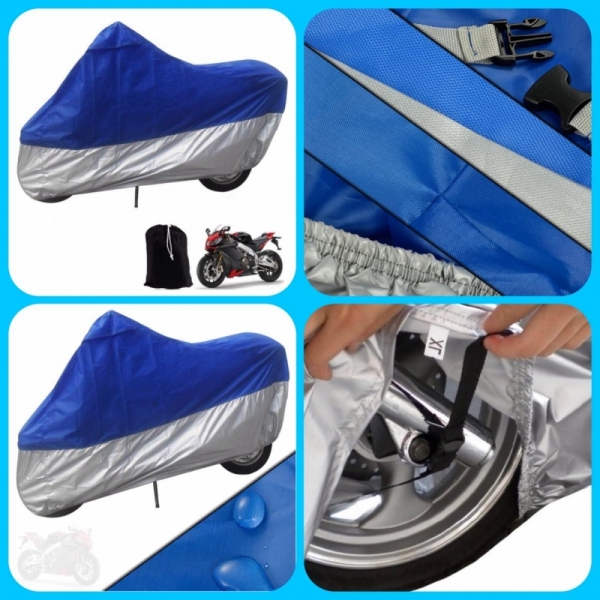 [DARK CLOUD - 190T - BLUE + SILVER] MOTORCYCLE RAIN UV COVER BELT LOCK/ BAG MOTORBIKE MOTOR