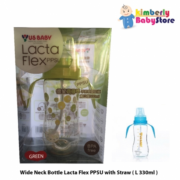 US Baby Lacta Flex PPSU Wide Neck Bottle with Straw - L330ml