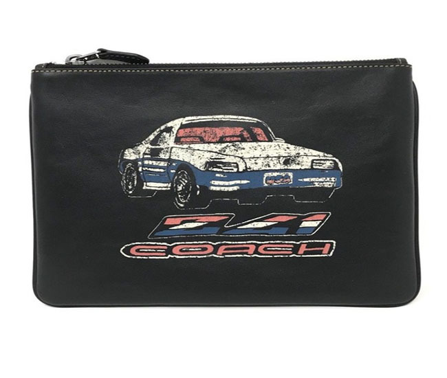 COACH MEDIUM LEATHER POUCH WITH CAR LOGO