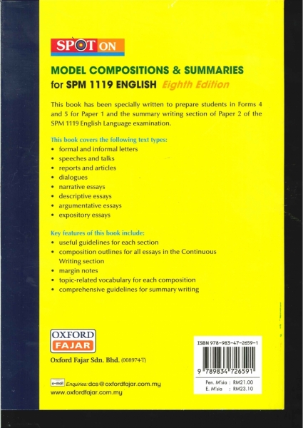SPOT ON MODEL COMPOSITIONS&SUMMARIES FOR SPM 1119 ENGLISH