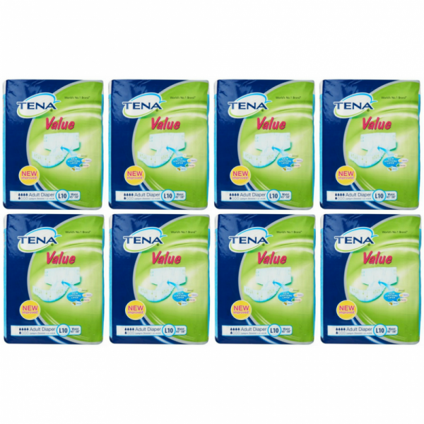 Tena Value Adult Diapers (Two Times Absorbency) -L size (8x10pcs)