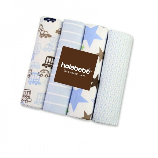 Holabebe Newborn Essential: Cotton Flannel Baby Blanket 4 in 1 Pack (30\' x 30\') (Blue Star)