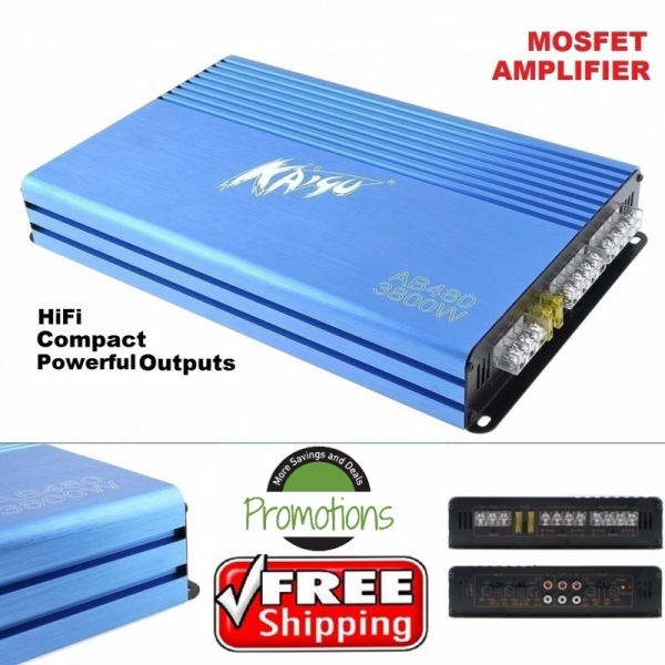 3800W PMPO 6/4/2 Channel Class AB Digital High Power 12 volts Mobile Stereo Amplifiers Blue Aluminum Alloy for Cars and Trucks