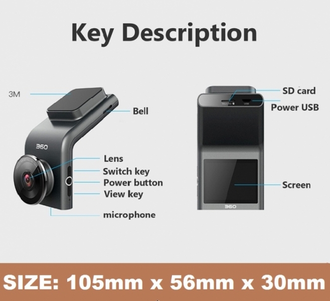 Dash Cam 360 G300 Qihoo Vehicle Camera Recorder for all Cars and Trucks. Full HD 1080p two mega pixel with WDR and ADAS System.