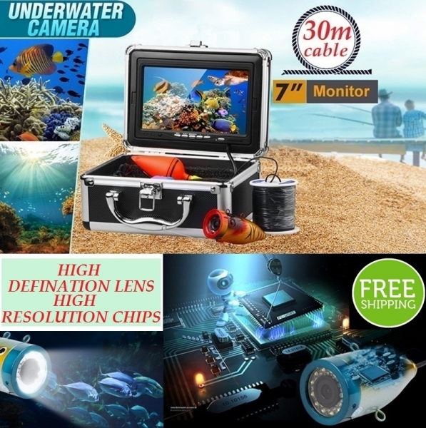 High quality Fish Finder 7" TFT LCD HD 1000TV 30M Underwater Fishing Camera System Kit With 12Pcs White LED Lights