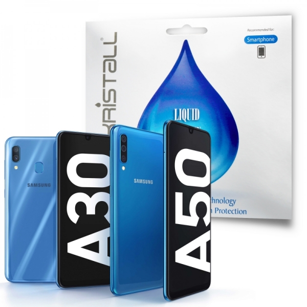 Samsung Galaxy A50, Samsung Galaxy A30 Screen Protector - Kristall® Nano Liquid Coating Screen Protector for Samsung A30, Samsung A50 Smartphone (Bubble-FREE Screen Protector, Curved Edge-to-Edge Full Coverage, Super Hydrophobic, Not Tempered Glass)