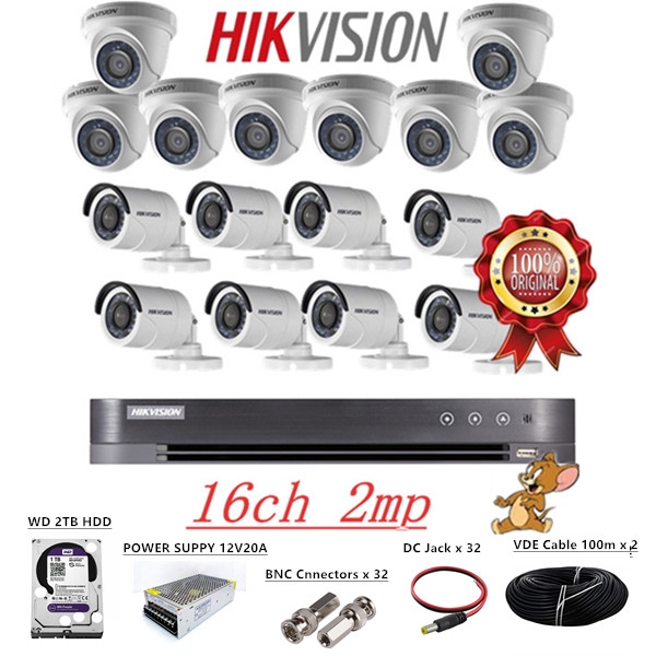 HIKVISION CCTV COMBO PACKAGE 16CH 2MP 1080P Full HD SET (1 DVR DS-7208HQHI-K1 & 16CAMERA DS-2CE56D0T-IF , DS-2CE16D0T-IF(3.6MM) ) (ACCESSORIES)