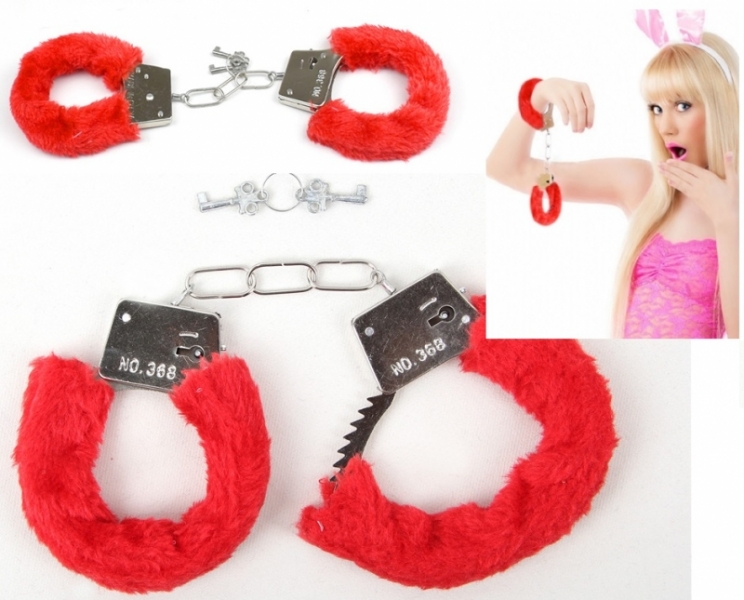 CELLY Red Adult Soft Steel Fuzzy Furry Cuffs Working Metal Handcuffs (CSOH C80713-2)