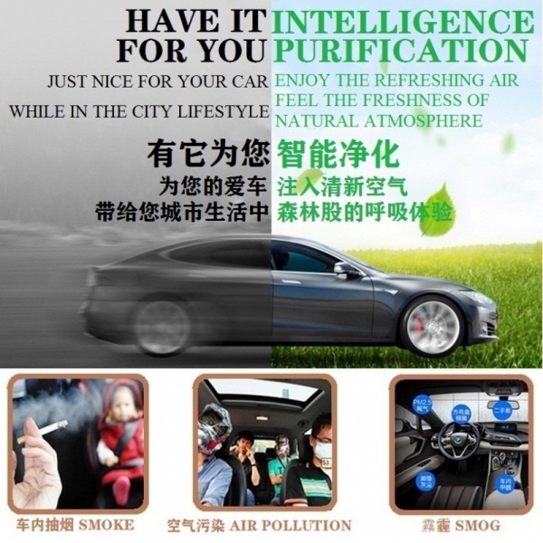 Intelligent Solar Car Air Purifier Create Negative Ion Fresh Oxygen Good For Breath Also Remove Smoke Odor And PM2.5 Particles