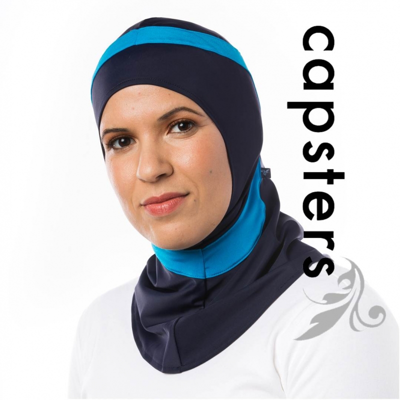 Capsters Swim Water Sports Hijab (Dark Blue & Aqua)
