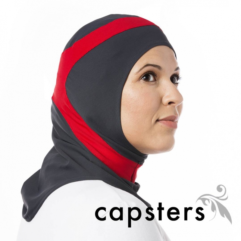Capsters Runner Sports Hijab (Dark Grey & Red)