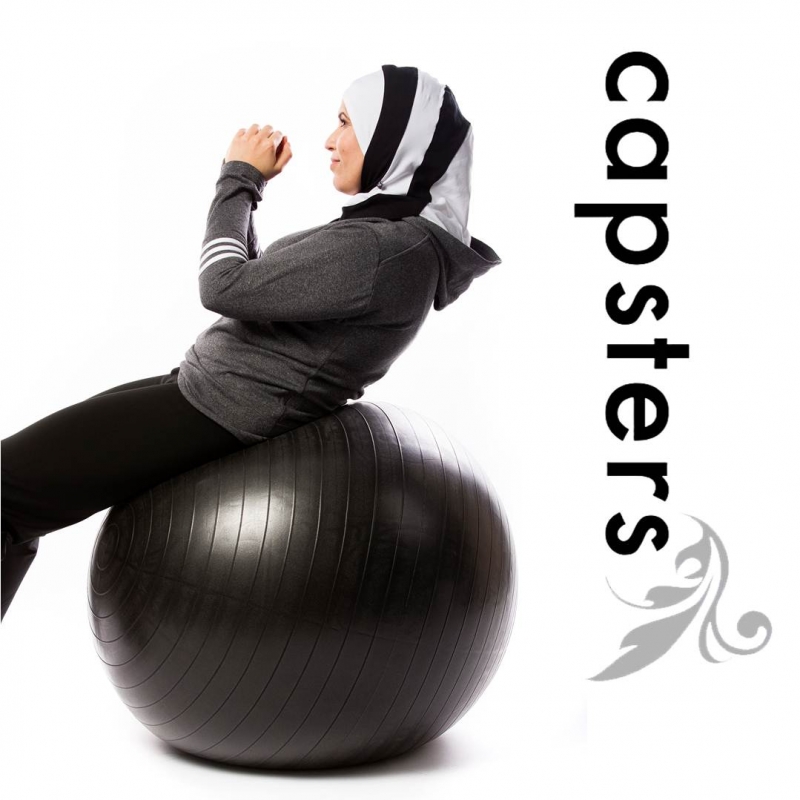 Capsters Fitness Sports Hijab (Black & White)