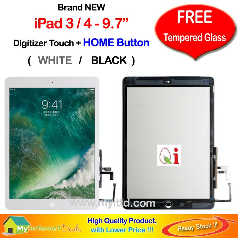 Qi For iPad 3 / 4 A1403 A1416 A1430 A1458 a1459 A1460 Touch Screen Digitizer Replacement Parts FREE Tempered Glass