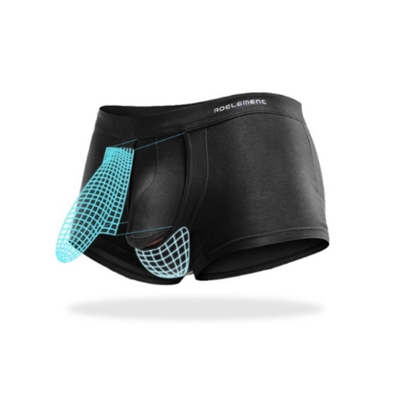 Men\'s Boxer Underwear Solid color U-Convex Pouch Sexy Briefs Fashion (Black)