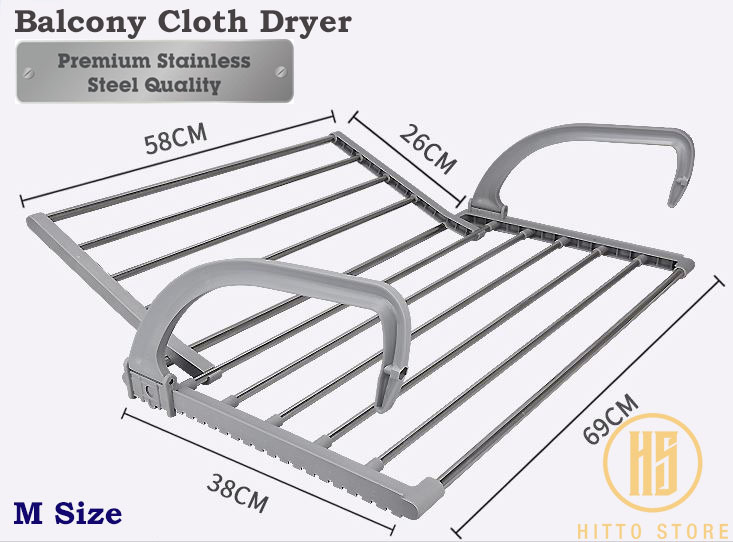 Hitto Extendable Balcony Cloth Dryer Stainless Steel ampaian baju