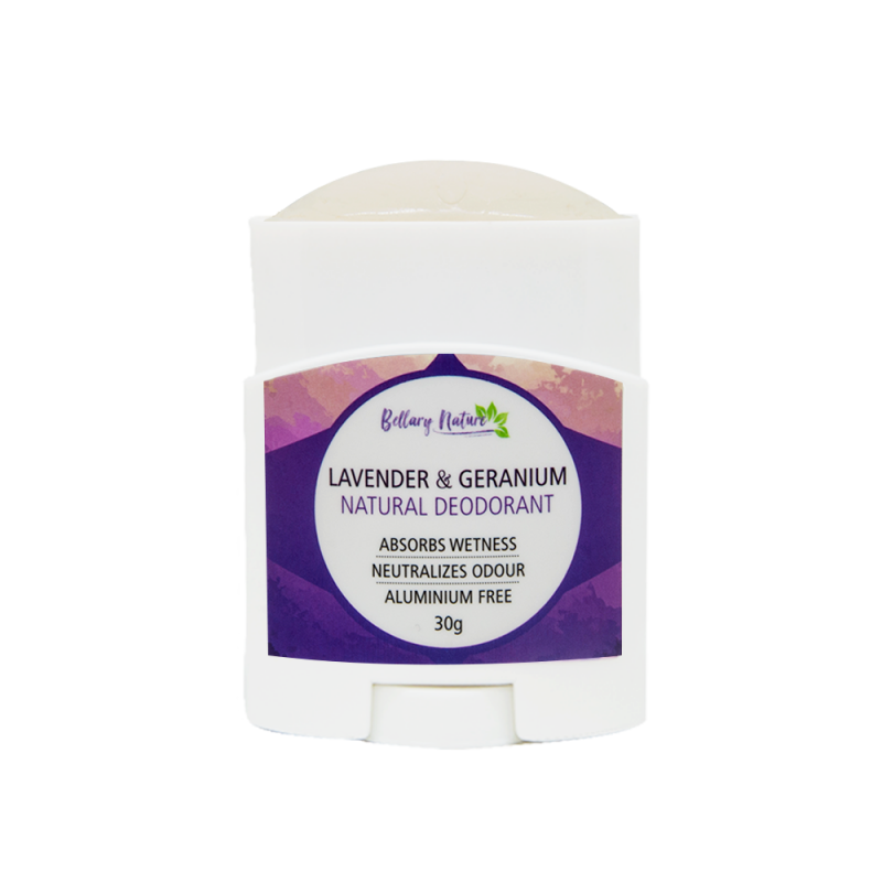Bellary Nature - Lavender & Geranium Natural Deodorant 30g (No Aluminium, No Parabens, No Phthalates, No Triclosan, No Artificial Fragrance, No Mineral Oils, No Petrolatum)