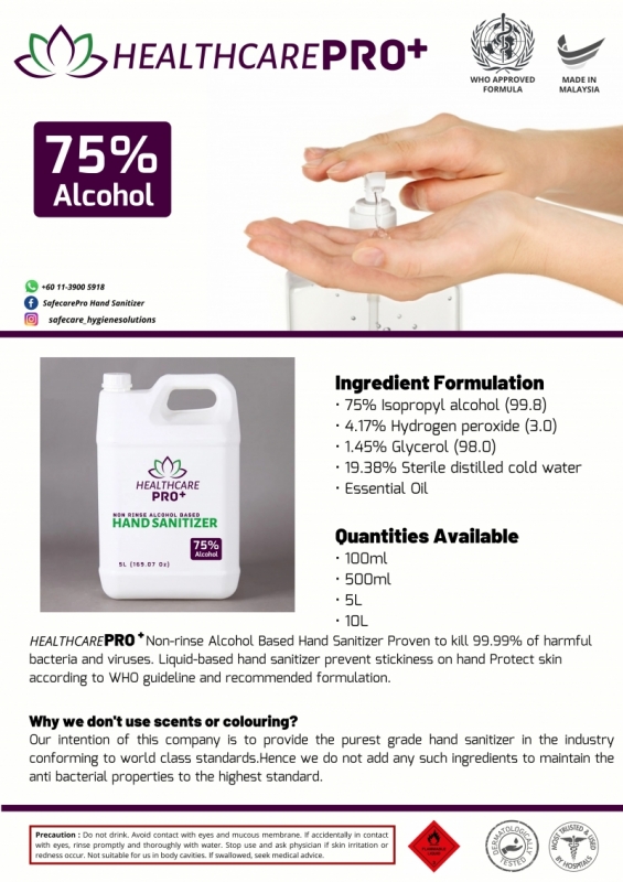 [READY STOCK] 5L Hand Sanitizer HealthCarePro+ 75%Alcohol [HOSPITAL GRADE][WHO Formula][FLASH SALE!!!]]
