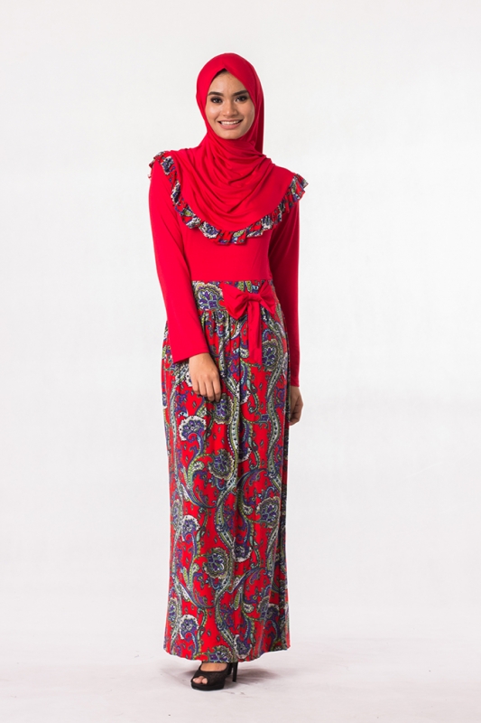 Fashion Two-Piece Joint Batik Design Jubah Dress With Ribbon (Including Shawl)