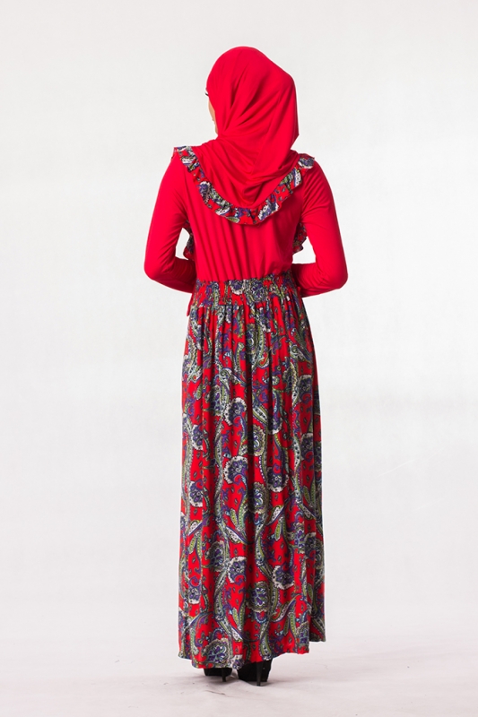 Fashion Two-Piece Joint Batik Design Jubah Dress With Ribbon (Including Shawl)