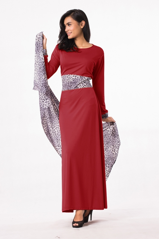 Fashion Leopard Design Jubah Dress (Including Shawl)