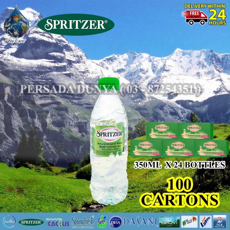 PACKAGE OF 100 CARTONS : SPRITZER MINERAL WATER 350ML X 24 BOTTLES