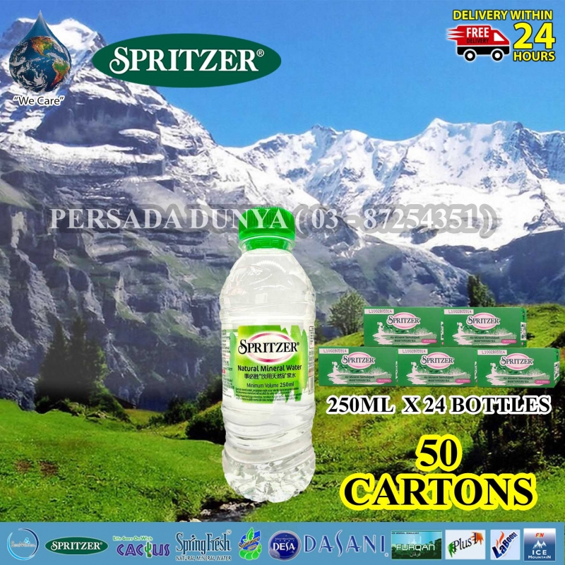 PACKAGE OF 50 CARTONS : SPRITZER MINERAL WATER 250ML X 24 BOTTLES