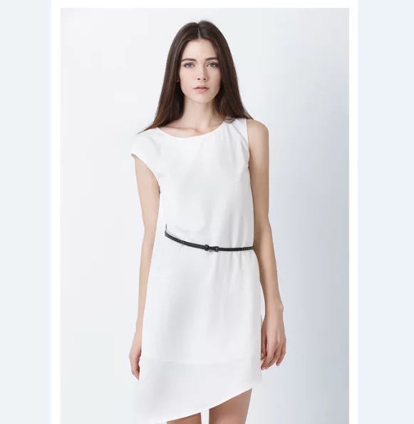 Women chiffon loose asymmetric sleeve oblique version one-piece dress