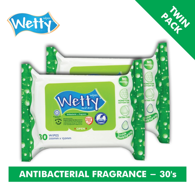 Wetty Antibacterial Fragrance Wet Wipes 30\'S (Twin Pack)