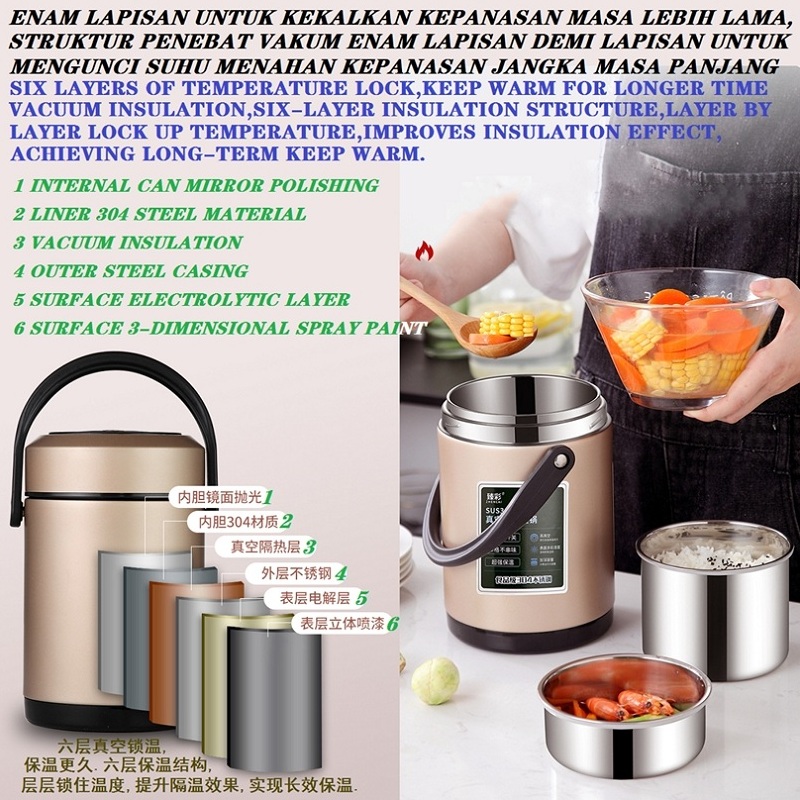 Stainless Steel Food Vacuum Flask,3-Compartment Container with Handle,Long-Term Insulation 6-18 hour Stainless Steel Food Vacuum Flask in 3-Compartment