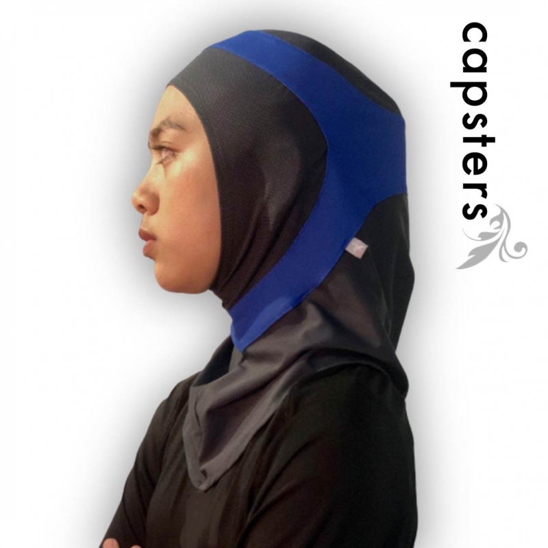 Capsters Runner Sports Hijab (Dark Grey & Cobalt Blue)