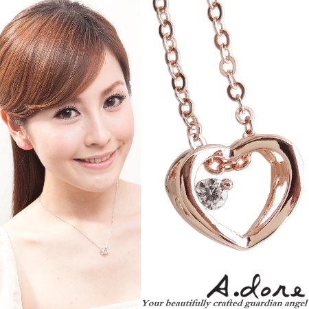 (A.dore)[A.dore] pure love only ? love heart diamond gemstone necklace - rose gold