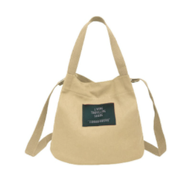 Khaki Canvas Label Tote Bag