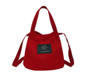 Wine Red Canvas Label Tote Bag