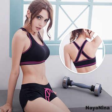 [TAITRA] 【Naya Nina】Play with Colors!Weight Cross-Back Sporty Bra S-XL (Black)