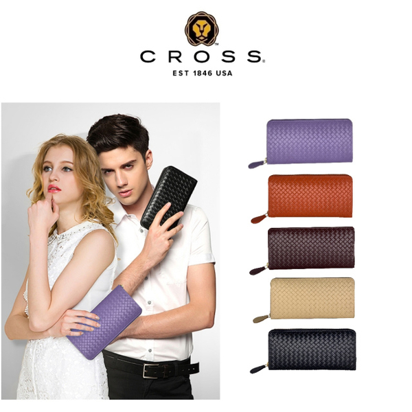 (cross)CROSS top calfskin woven pattern zipper long clip in various colors