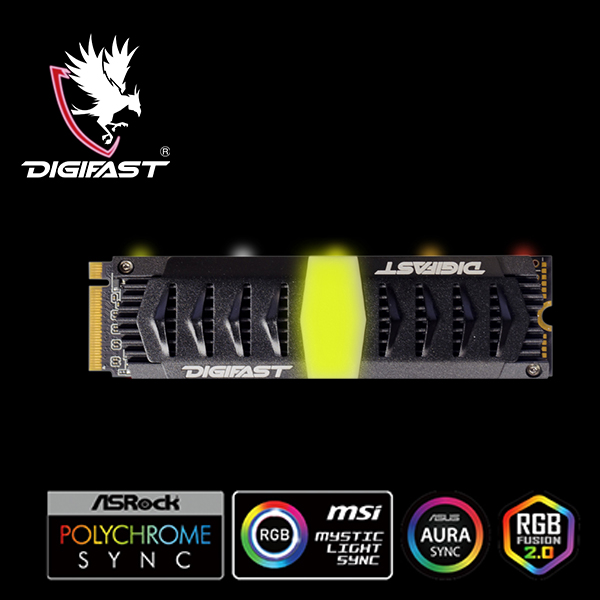 Digifast Chevron Black + 1TB M.2 NVMe RGB SSD - Gen3x4 PCIe, M.2 2280, Toshiba BiCS3 NAND, Synchronizes with all Major Motherboard Brands