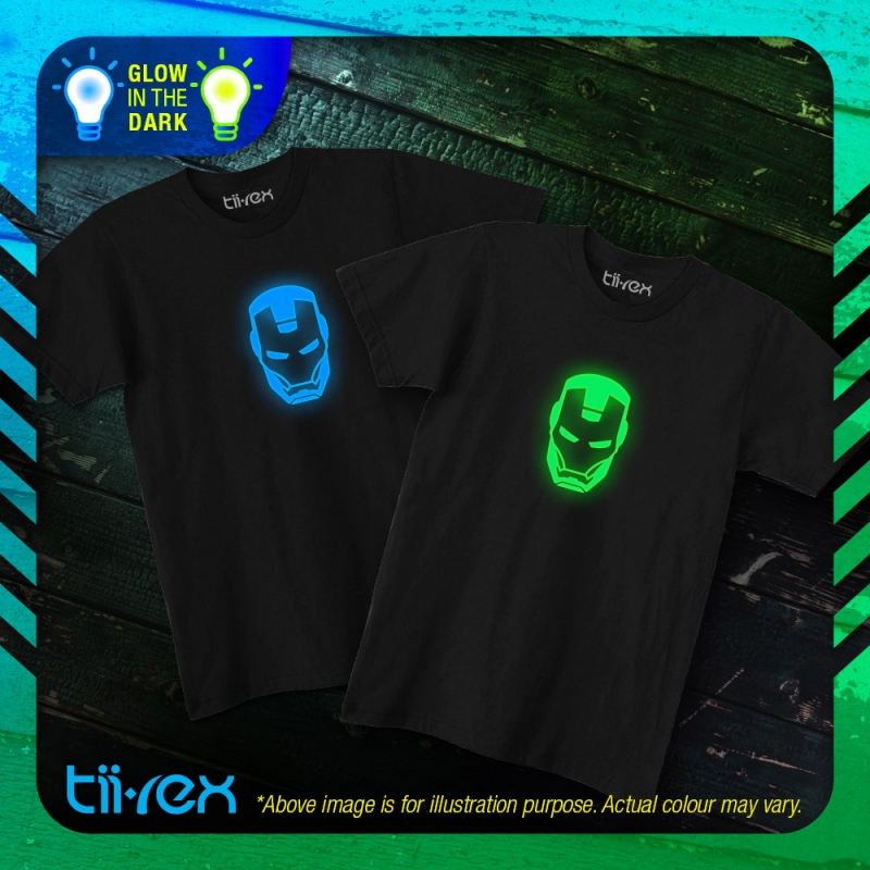 Comics Series Hero Ironman Blue & Green Mask Glow In Dark Unisex Round Neck T Shirt