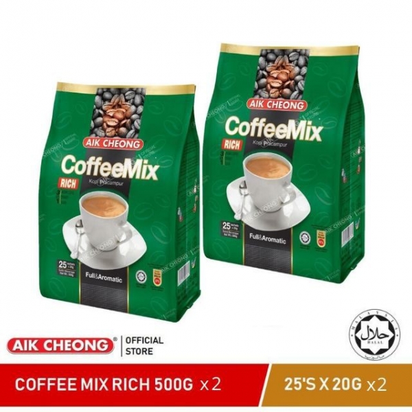 AIK CHEONG Coffee Mix 3in1 - Rich (500g/20g x 25 Sachets) [Bundle of 2]