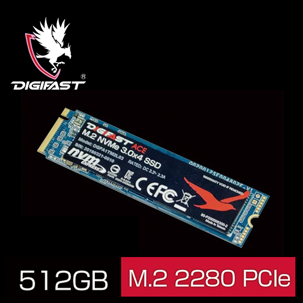 Digifast Ace 512GB M.2 NVMe SSD - Gen3x4 PCIe, M.2 2280, SMART Monitoring