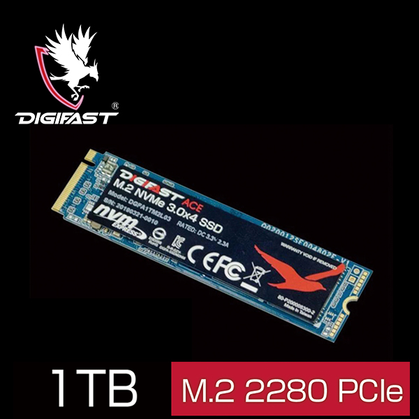 Digifast Ace 1TB M.2 NVMe SSD - Gen3x4 PCIe, M.2 2280, SMART Monitoring
