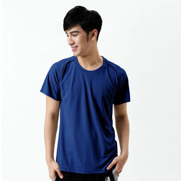 (Globe Trotter)Travel all over the world Taiwan made neutral cool round neck moisture wicking function shirt S0707 sapphire blue