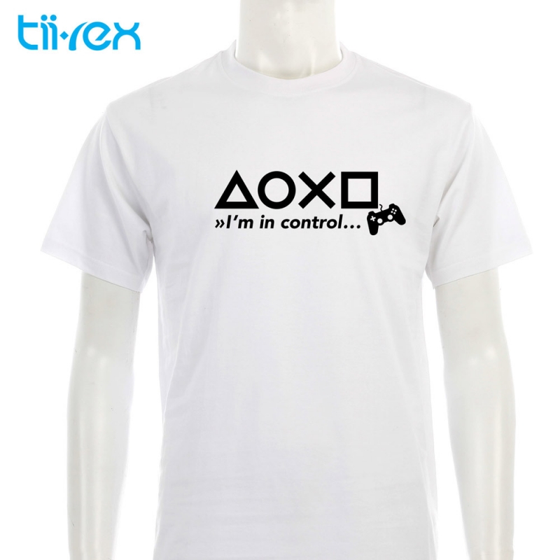 Tii-Rex PS Play Control Sign Creative Graphic Premium Cotton White T-Shirt