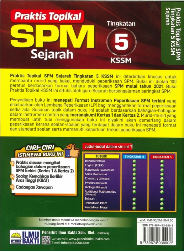 Penerbit Ilmu Bakti Sdn Bhd Praktis Topikal Sejarah Tingkatan 5 Kssm Spm 2021